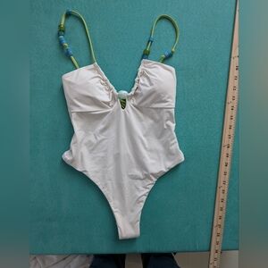 New! L space Bitsy coverage beaded cream one piece Miley green blue